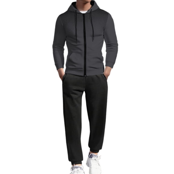 Mens 2 Piece Outfits Track Suits Slim Fit Hooded Full Zip Sweatshirt Jacket And Pants Casual Color Block Outfit Activewear