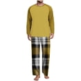 thumbnail image 1 of Mens 2 Piece Pajama Set Long Sleeve Raglan Shirt and Elastic Waist Pjs Plaid Pants Comfy Loose Homewear (2XL, Yellow 02), 1 of 7