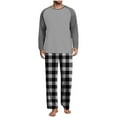 thumbnail image 1 of Mens 2 Piece Pajamas Set Comfy Loungewear Pjs Sleepwear Long Sleeve Crew Neck Top and Wide Leg Bottom Plaid Pants (S, Dark Gray A), 1 of 7