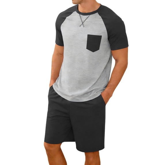 Mens 2 Piece Pajamas Summer Shorts Sleepwear Soft Pjs Raglan Short Sleeve Pjs Sets with Pockets Loungewear (2XL, Dark Gray 01)