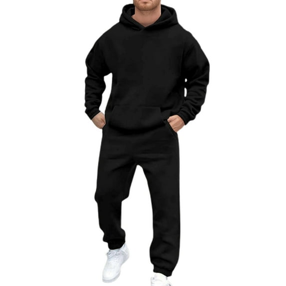 Mens 2 Piece Set Sweatsuit Spring Hoodies and Sweatpants Sets Jogging Workout Athletic Tracksuit Black L