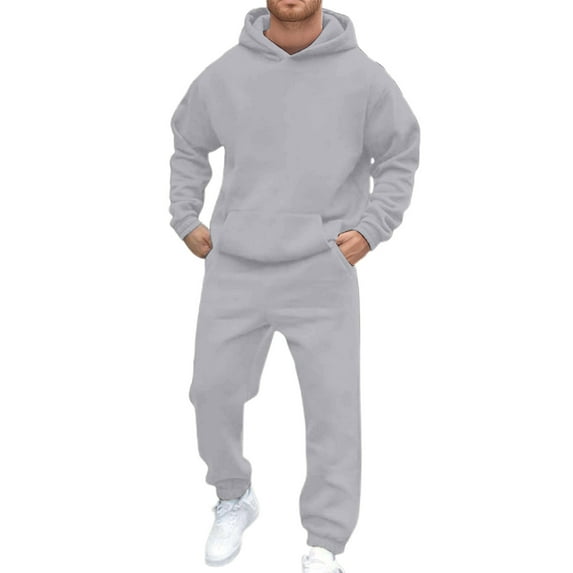 Mens 2 Piece Set Sweatsuit Spring Hoodies and Sweatpants Sets Jogging Workout Athletic Tracksuit Light Gray XXL