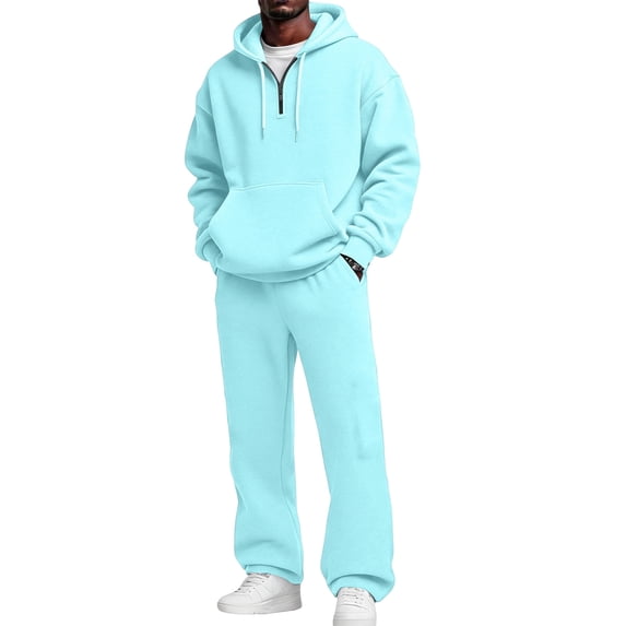 Mens 2 Piece Sets 1/4 Zip Sweatsuit Hoodie Wide Leg Pants Casual Athletic Tracksuit Outfits for Men Running Jogging Sport Suit