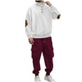 thumbnail image 1 of Mens 2 Piece Sets Long Sleeve Jacquard High Neck Pullover and Joggers Cargo Pant Tracksuits Fall Winter Outfits (3XL, Wine), 1 of 5