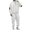 thumbnail image 1 of Mens 2 Piece Sets Long Sleeve Jacquard High Neck Pullover and Joggers Cargo Pant Tracksuits Fall Winter Outfits (XL, White), 1 of 5