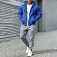 thumbnail image 1 of Mens 2 Piece Suits Full Zipper Drawstring Hooded Sweatshirts Elastic Waist Joggers Solid Color Fashion Comfy Outfits Blue S, 1 of 7