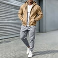 thumbnail image 1 of Mens 2 Piece Suits Full Zipper Drawstring Hooded Sweatshirts Elastic Waist Joggers Solid Color Fashion Comfy Outfits Khaki XXL, 1 of 7