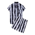 thumbnail image 1 of Mens 2 Piece Summer Vacation Outfit Set Striped Printed Short Sleeve Button Down Shirt And Casual Shorts Lightweight Breathable Beachwear For Daily Party Travel Black L, 1 of 7