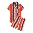 thumbnail image 1 of Mens 2 Piece Summer Vacation Outfit Set Striped Printed Short Sleeve Button Down Shirt And Casual Shorts Lightweight Breathable Beachwear For Daily Party Travel Red Xl, 1 of 8