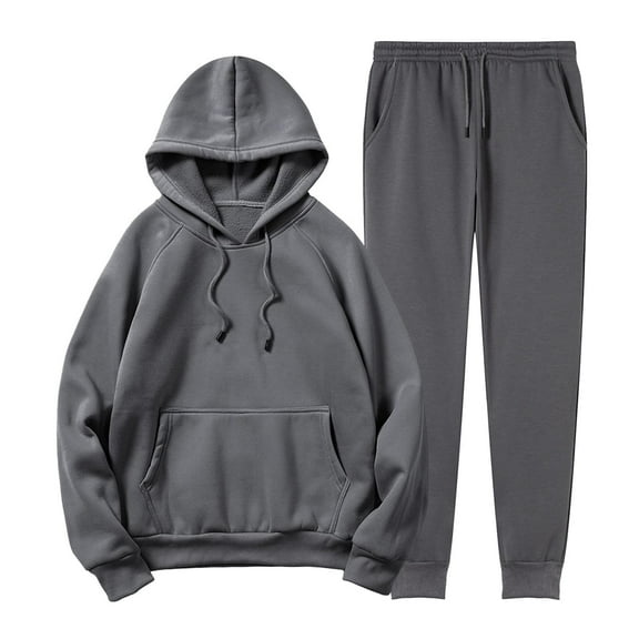 Mens 2 Piece Sweatshirts and Pants Hooded Sweat Suits Casual Solid Color Outfit Set, 2XL