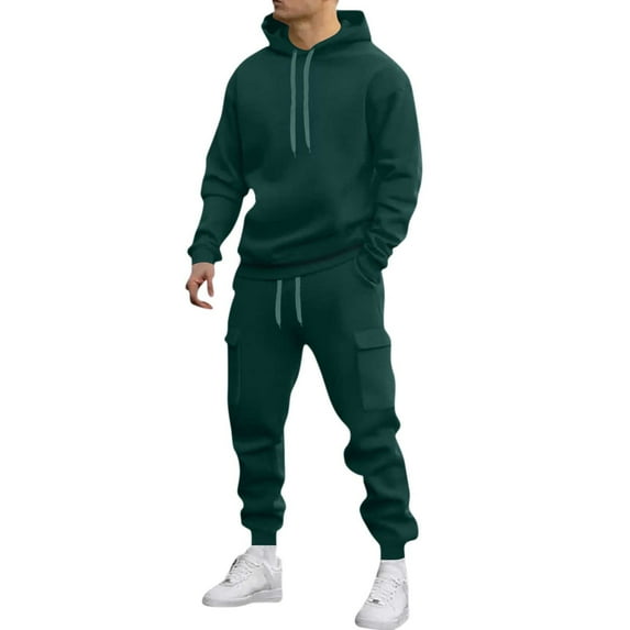 Mens 2 Piece Sweatsuits Sets Fleece Hoodies Sweatshirt and Cargo Sweatpants Casual Athletic Tracksuits Winter Jogging Suit with Pocket