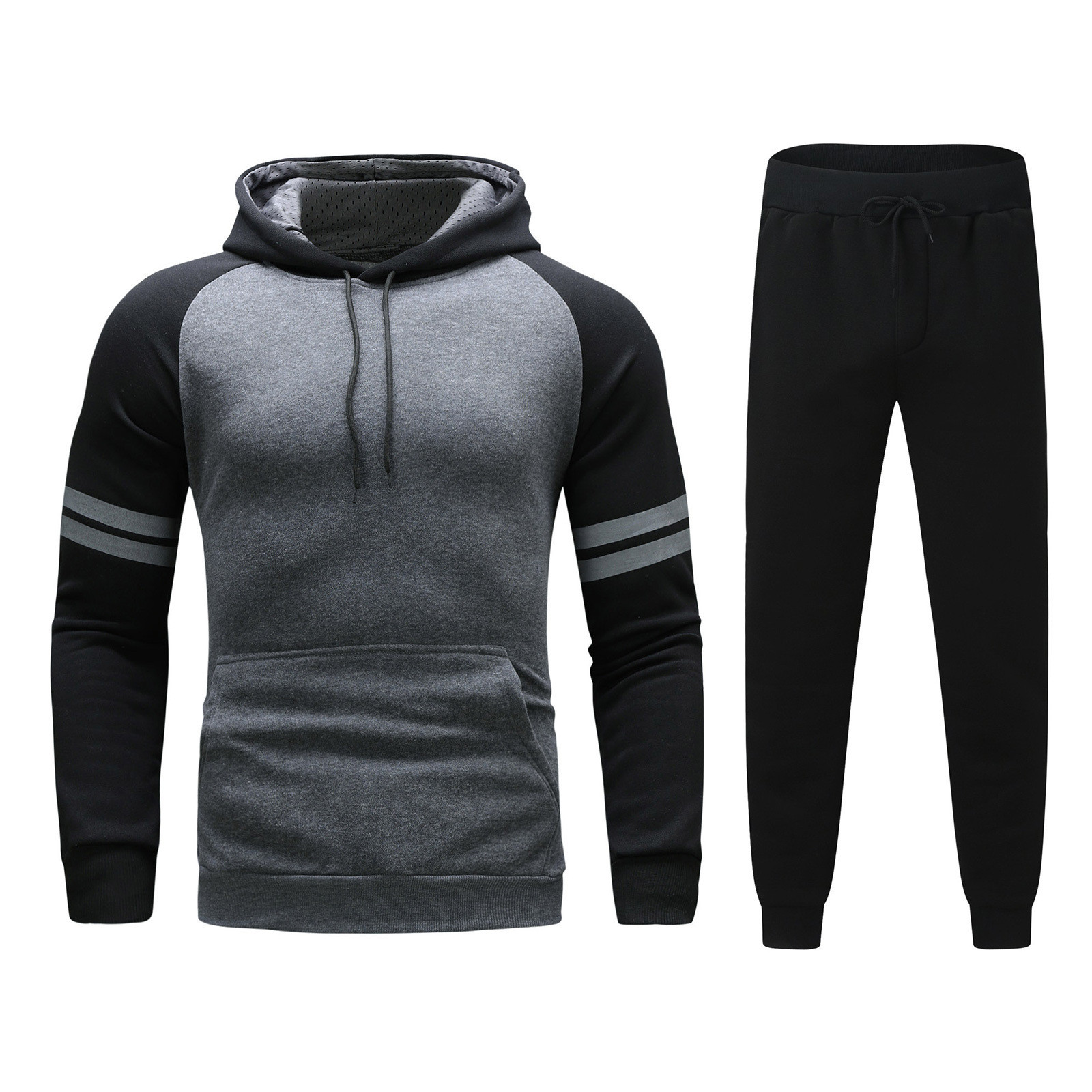 Mens 2 Piece Tracksuit Set Autumn Winter Color Block Hooded Pullover ...