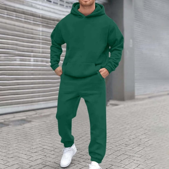 Mens 2 Piece Tracksuit Set Soft Hoodies and Sweatpants Sets Jogging Workout Casual Sweatsuit Spring Dark Green XXL