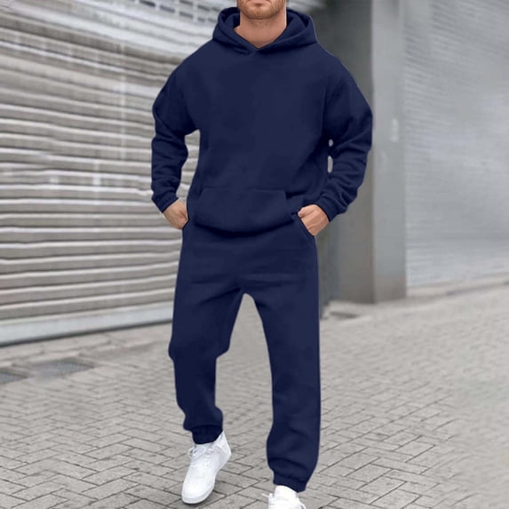 Mens 2 Piece Tracksuit Set Soft Hoodies and Sweatpants Sets Jogging Workout Casual Sweatsuit Spring Navy M