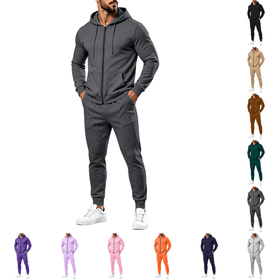 Mens 2 Piece Tracksuit Winter Full Zip Sweatsuit Set Fashion Long Sleeve Drawstring Hoodies& Casual Jogger Sweatpants Dark Gray XL
