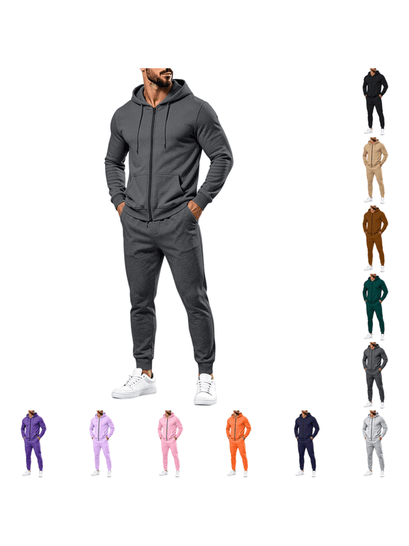 Mens 2 Piece Tracksuit Winter Full Zip Sweatsuit Set Fashion Long Sleeve Drawstring Hoodies& Casual Jogger Sweatpants Dark Gray XL