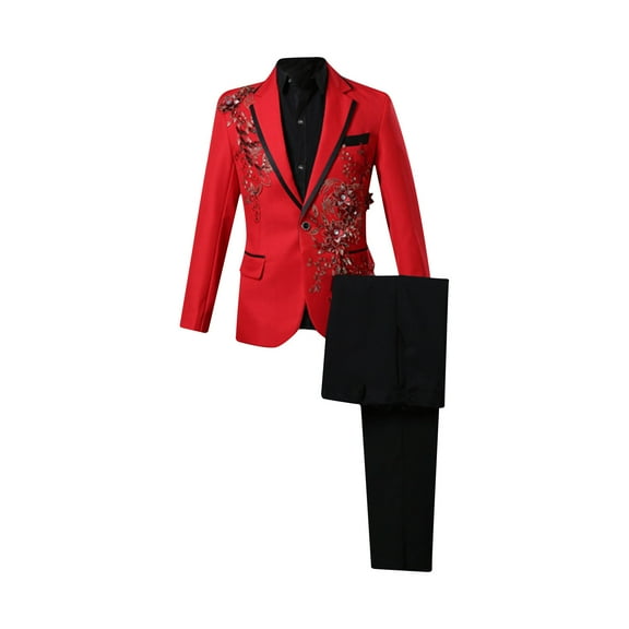Mens 2 Pieces Luxury Embroidered Suits 1 Button Print Dinner Tuxedo Glitter Formal Dress Costume Elegant Blazer Dress Suit