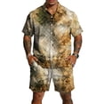 thumbnail image 1 of Mens 2 Pieces Set Texture Print Short Sleeve Shirt and Shorts Resort Wear Summer Vacation Beach Matching Outfits, 1 of 6