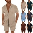 thumbnail image 1 of Mens 2 Pieces Short Sets Short Sleeve Casual Button Down Shirt Sets Summer Beach Outfits Sets Summer Tracksuit Shirt and Shorts Set, 1 of 6