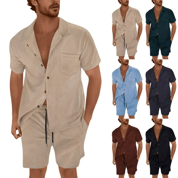 Mens 2 Pieces Short Sets Short Sleeve Casual Button Down Shirt Sets Summer Beach Outfits Sets Summer Tracksuit Shirt and Shorts Set