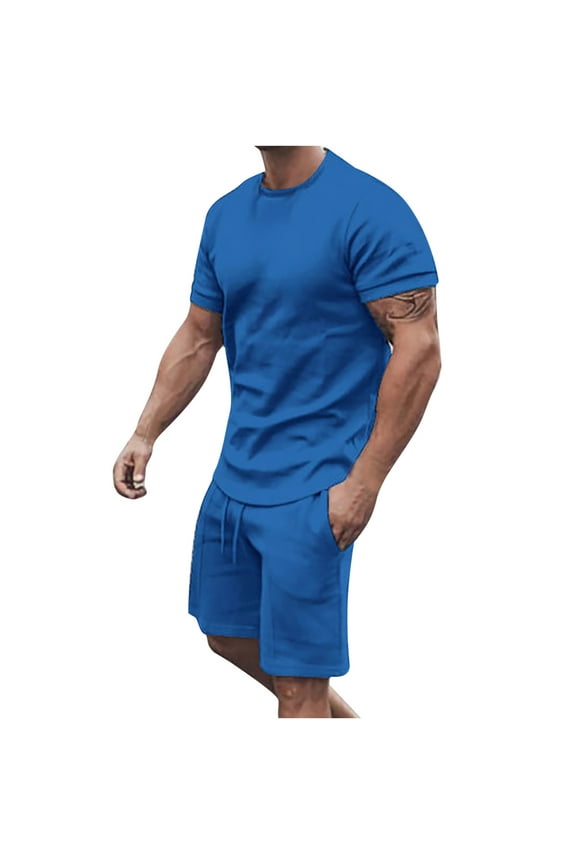 Mens 2 Pieces Shorts Set, Men Short Outfits Casual Tracksuit Short Sleeve T Shirt and Shorts Set