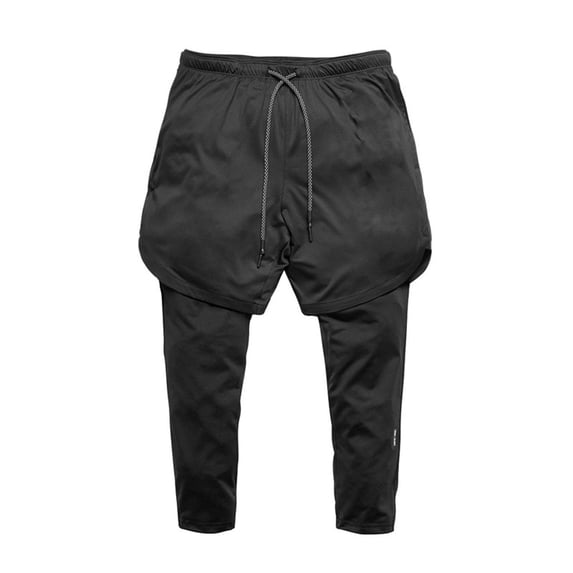Mens 2 in 1 Athletic Running Pants Quick Dry Gym Workout Shorts for Men Compression Pants with Pockets and Towel Ring Black
