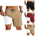thumbnail image 1 of Mens 2 in 1 Athletic Running Shorts with Compression Liner Lightweight Cotton Linen Elastic Waist Workout Shorts with Pockets, 1 of 8