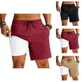 thumbnail image 1 of Mens 2 in 1 Athletic Running Shorts with Compression Liner Lightweight Cotton Linen Elastic Waist Workout Shorts with Pockets, 1 of 8
