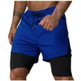 thumbnail image 1 of Mens 2-in-1 Athletic Workout Running Shorts Drawstring Waist with Zipper Pockets Gym Short Pants Fathers Gift, 1 of 6