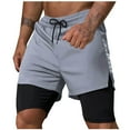 thumbnail image 1 of Mens 2-in-1 Athletic Workout Running Shorts Drawstring Waist with Zipper Pockets Gym Short Pants Fathers Gift, 1 of 6