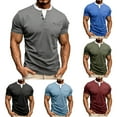 thumbnail image 1 of Mens 2 in 1 Crewneck Henley Shirts Short Sleeve Summer Casual Classic Cotton T Shirts Pocket Button Shirt Wine, 1 of 8