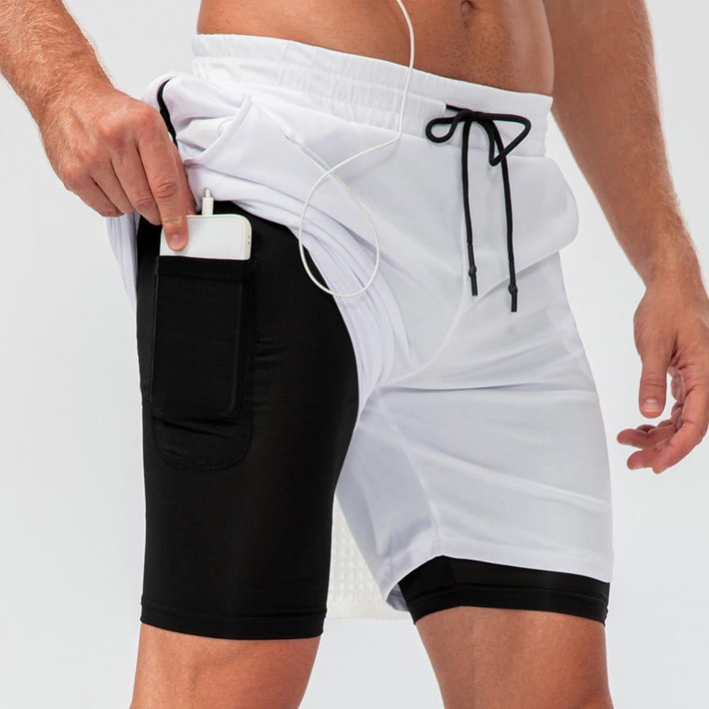 Mens 2 in 1 Running Shorts Quick Dry Athletic Shorts with Liner
