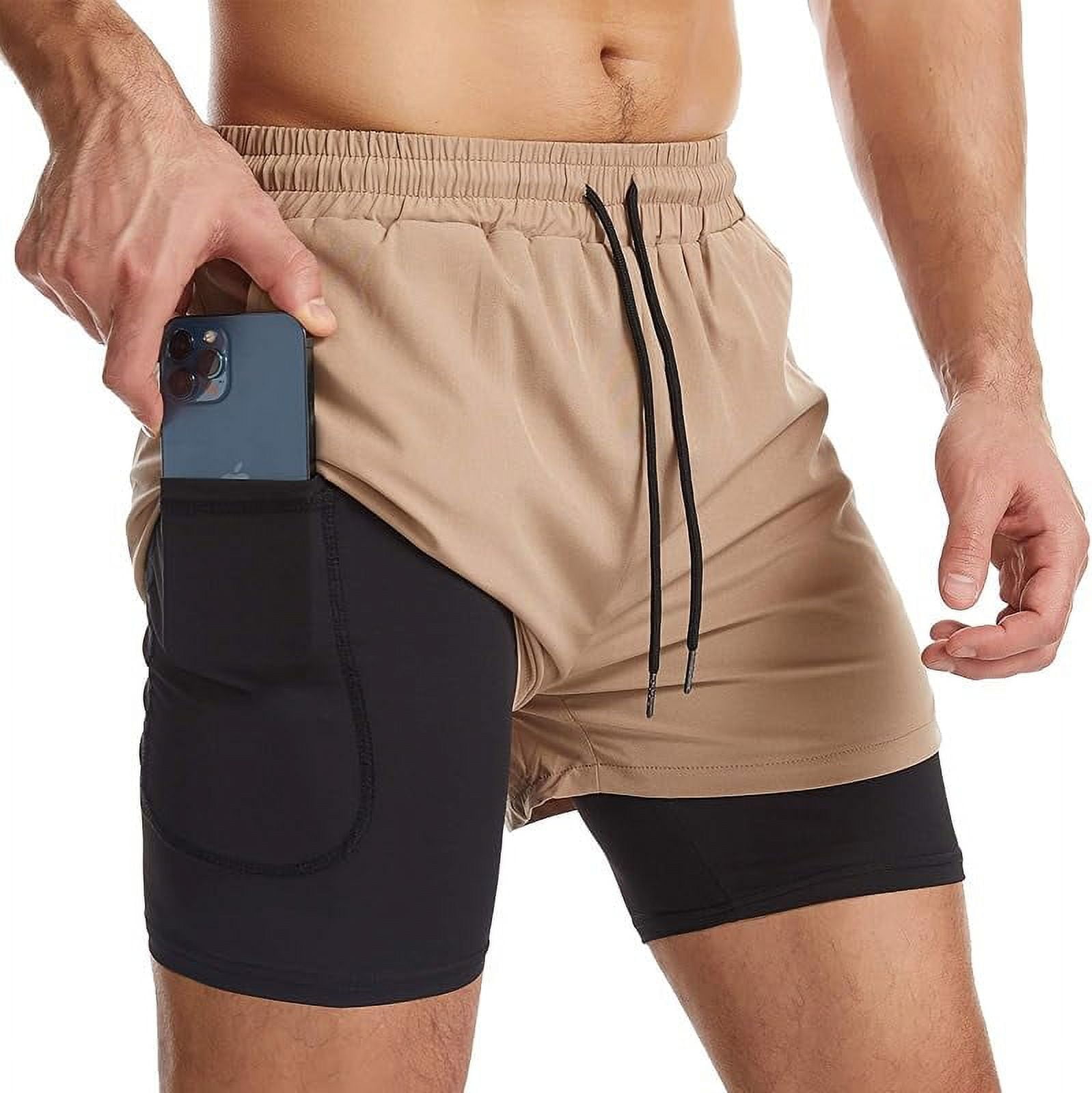 Mens 2 in 1 Running Shorts Quick Dry Athletic Shorts with Liner Workout Shorts with Zip Pockets and Towel Loop Walmart
