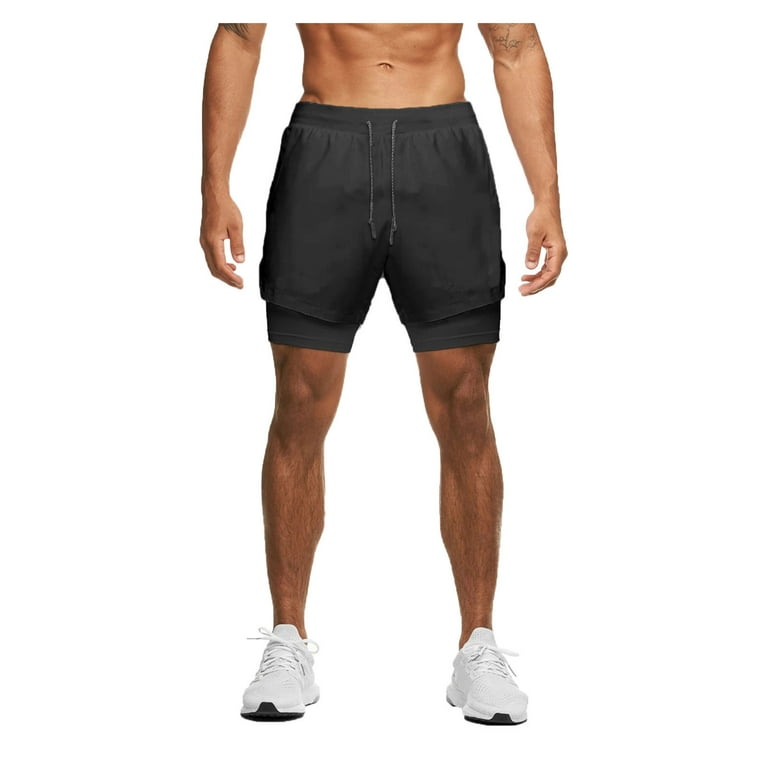 Men's 5 Running Shorts 2 Pack Quick Dry Athletic Workout Gym Shorts with  Zipper Pockets