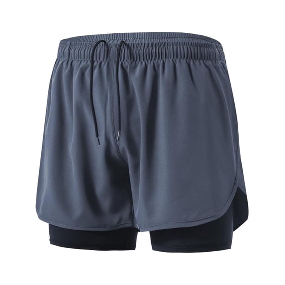 Mens 2 in 1 Running Shorts Quick Dry Gym Athletic Workout Clothes with Side Pockets
