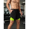thumbnail image 1 of Mens 2 in 1 Running Shorts Quick Dry Gym Athletic Workout Clothes with Side Pockets, 1 of 8