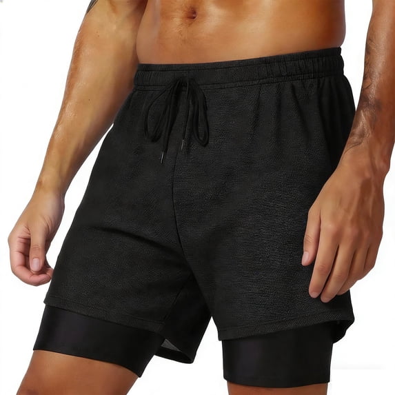 Mens 2 in 1 Running Workout Shorts with Compression Liner, Gym Athletic Quick Dry Sport Sweatshorts with Pockets Black