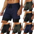 thumbnail image 1 of Mens 2 in 1 Running Workout Shorts with Compression Liner, Gym Athletic Quick Dry Sport Sweatshorts with Pockets Dark Blue, 1 of 6
