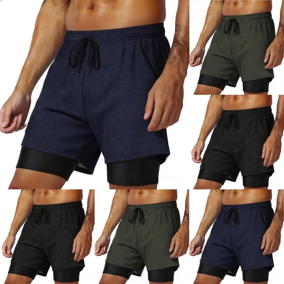 Mens 2 in 1 Running Workout Shorts with Compression Liner, Gym Athletic Quick Dry Sport Sweatshorts with Pockets Dark Blue