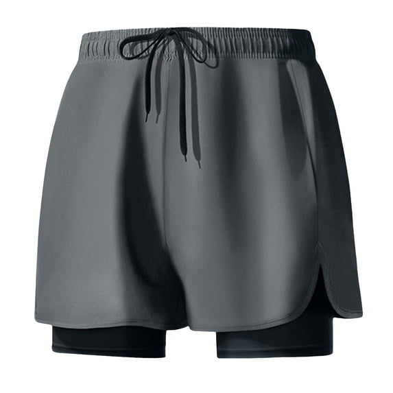 VONCOS Mens 2-in-1 Swim Trunks Board Shorts Dark Gray with Compression Liner, Quick Dry Stretch for Swimming Surfing Training, Plus Sizes Available up to 4XL,Size 2XL