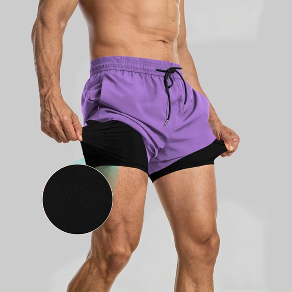 Mens 2 in 1 Swim Trunks Quick Dry Board Shorts with Compression Liner Athletic Gym Workout Shorts with Pockets