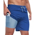 thumbnail image 1 of Mens 2 in 1 Swim Trunks with Compression Liner, Quick Dry Beach Shorts, Bathing Suit with Phone Pocket Blue M, 1 of 6