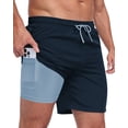 thumbnail image 1 of Mens 2 in 1 Swim Trunks with Compression Liner, Quick Dry Beach Shorts, Bathing Suit with Phone Pocket Navyblue S, 1 of 6