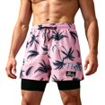 thumbnail image 1 of Mens 2 in 1 Swim Trunks with Compression Liner Summer Printed Quickly Dry Swim Short Swimsuit Bathing Suit Beach Shorts (XL, Pink), 1 of 6