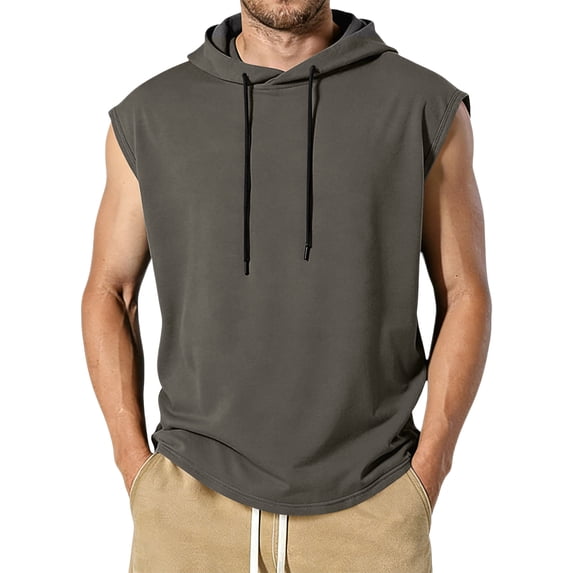 Mens 2026 Vintage Washed Sleeveless Hoodie Tank Top Cotton Muscle Workout Gym Streetwear Shirt Gray L