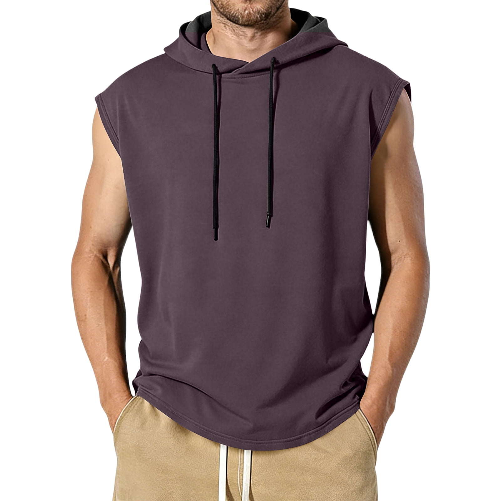 Mens 2026 Vintage Washed Sleeveless Hoodie Tank Top Cotton Muscle ...