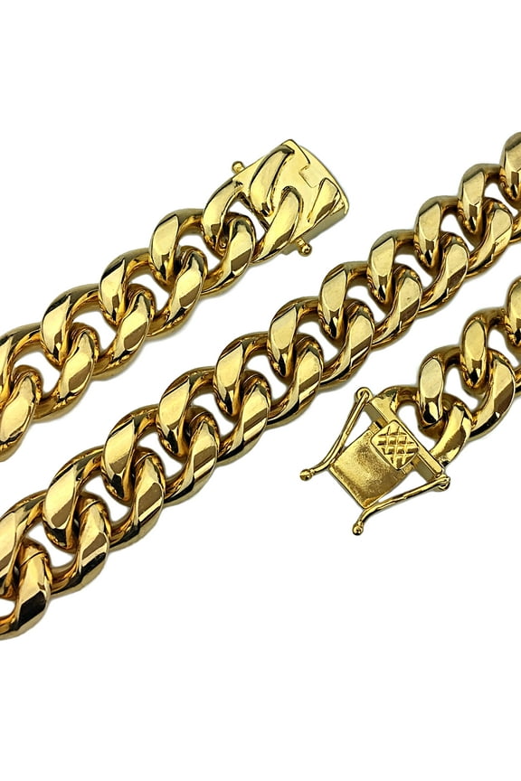 Mens 24K Gold Plated 24" Inch Chain Stainless Steel 14MM Wide Cuban Heavy Hip Hop Jewelry Necklace