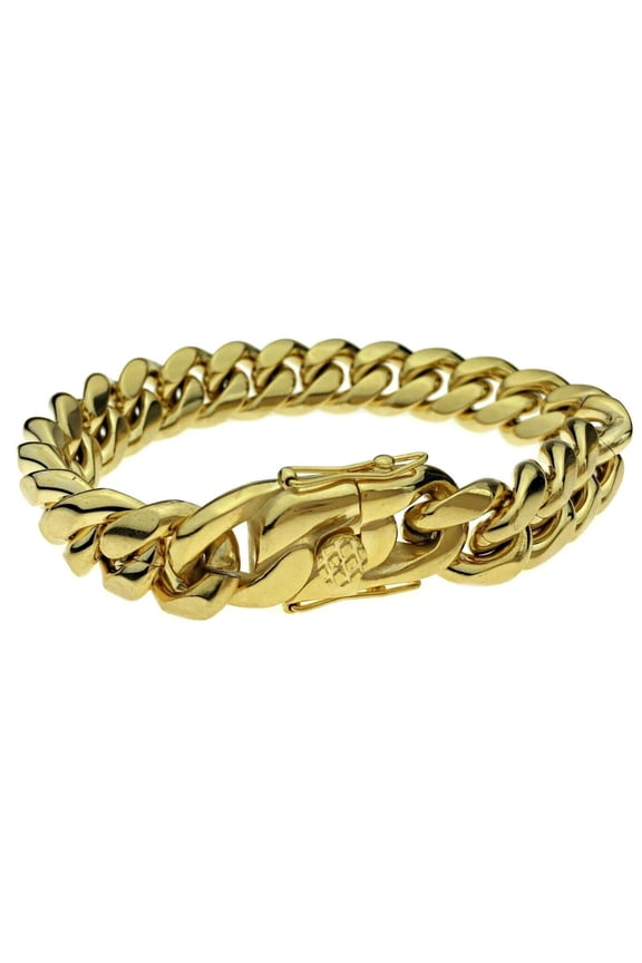 Mens 24k Gold Plated 14MM Miami Cuban Bracelet 8.5" Heavy Solid Stainless Steel