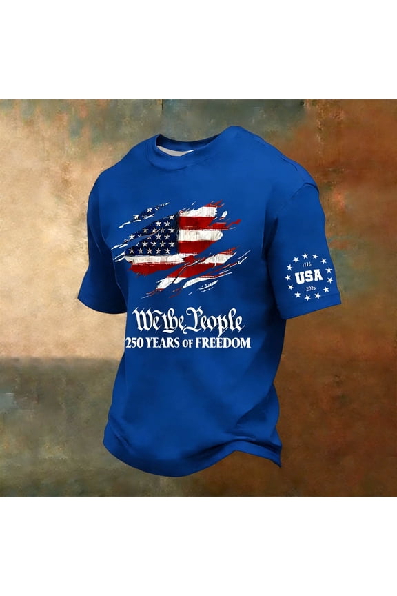 Mens 250 Anniversary USA Shirt 1776-2026 250th Birthday Patriotic American Flag T-Shirt Crew Neck Tops