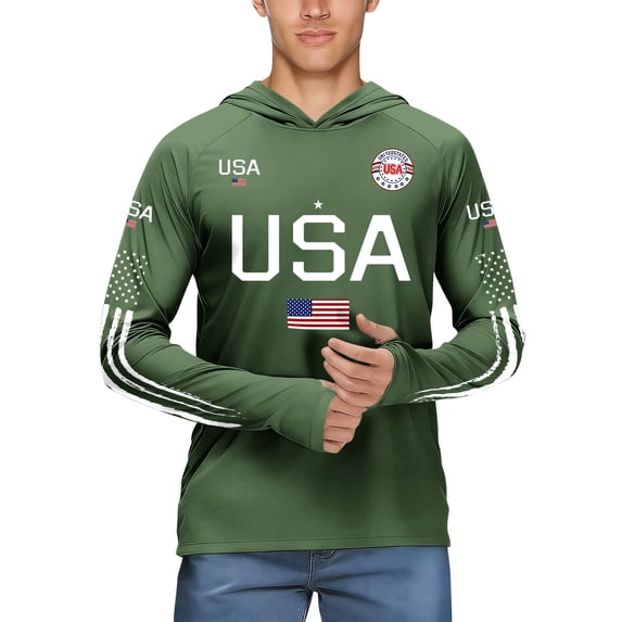 Mens 250 Anniversary USA Shirt Rash Guard UPF 50+ Fishing Sun Protection Hoodie American Flag Breathable Long Sleeve Shirts